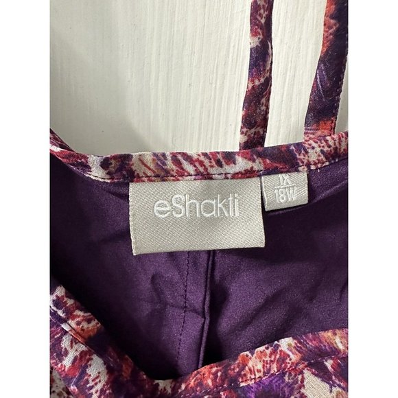 eShakti Abstract Purple Printed Flowy Tunic Top Sheer Long Sleeve Size 1X 18W - Picture 3 of 5